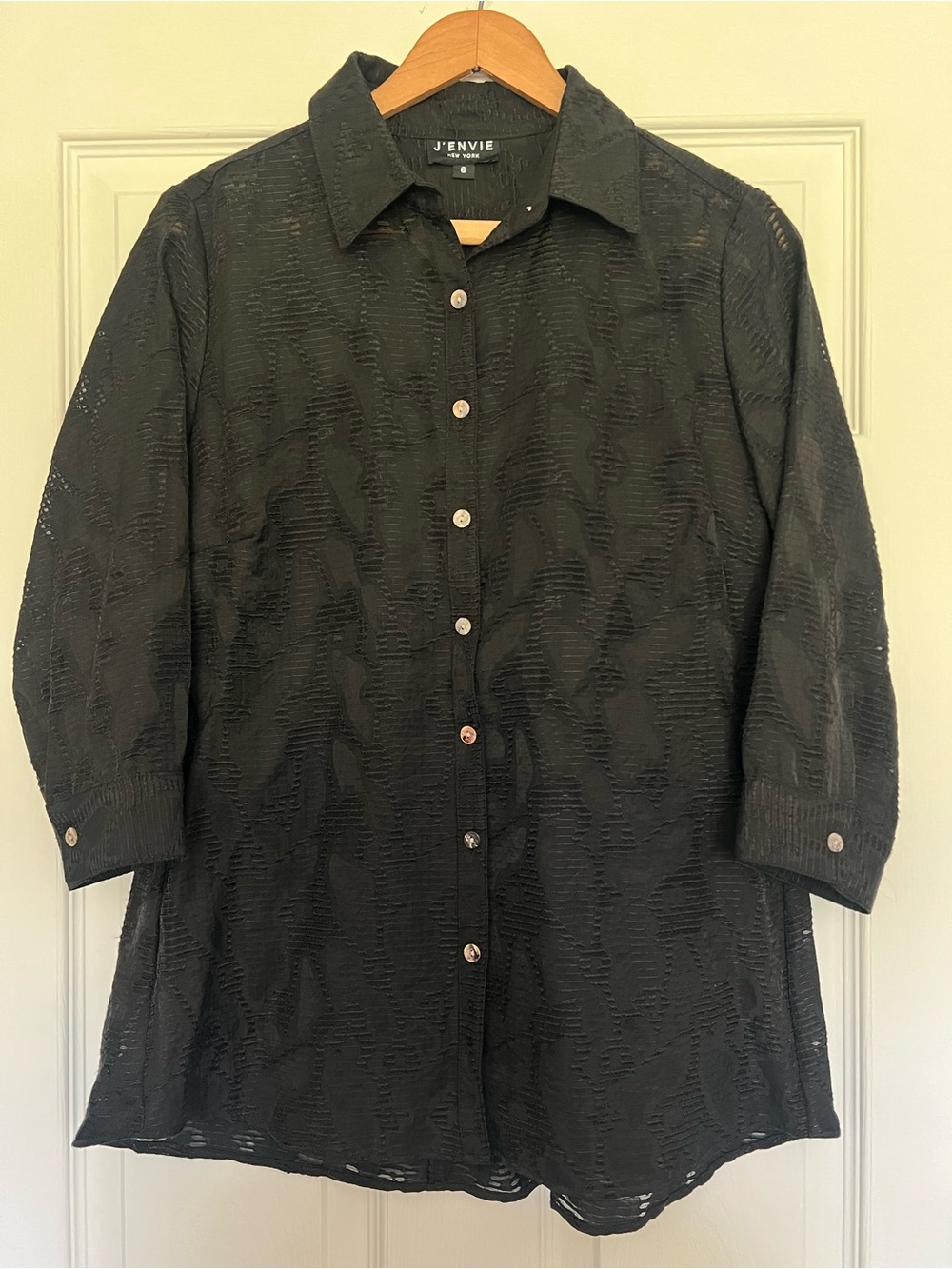 J’envie Black Sheer Textured Blouse- size6
